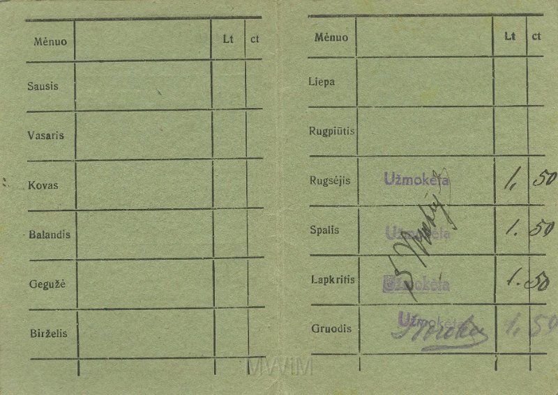 KKE 5427-4.jpg - (litewski) Dok. Legitymacja członkowska na fundusz chorobowy dla Michała Katkowskiego, Wilno, 5 I 1940 r.